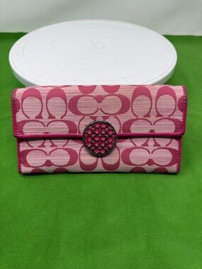 Y2K Coach Jacquard Pink Canvas wallet